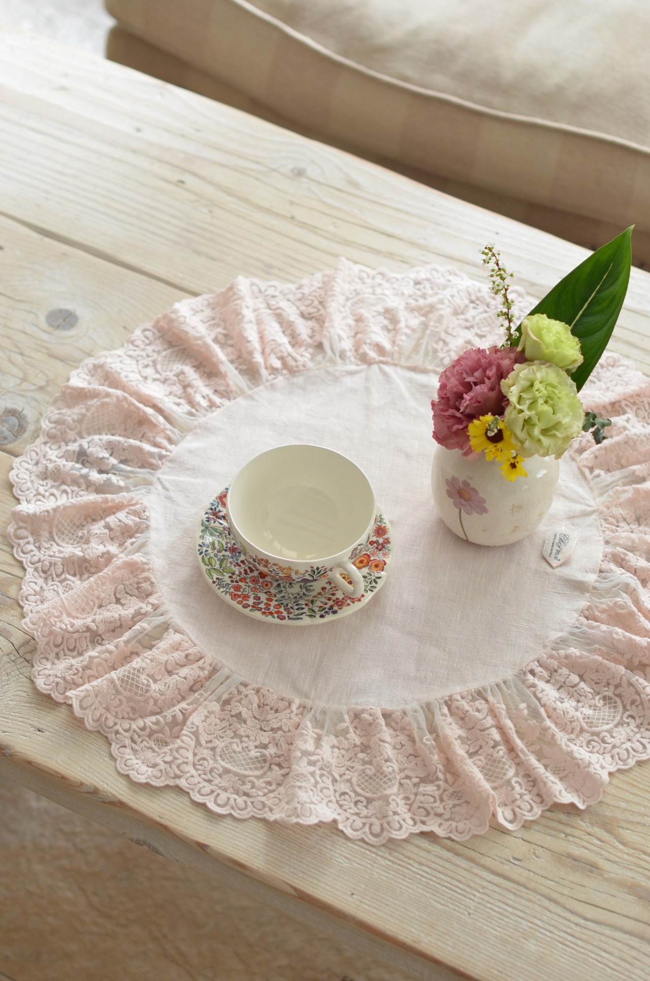 { CHEZ MOI }∞ 圓形亞麻蕾絲桌巾 60cm (6色)