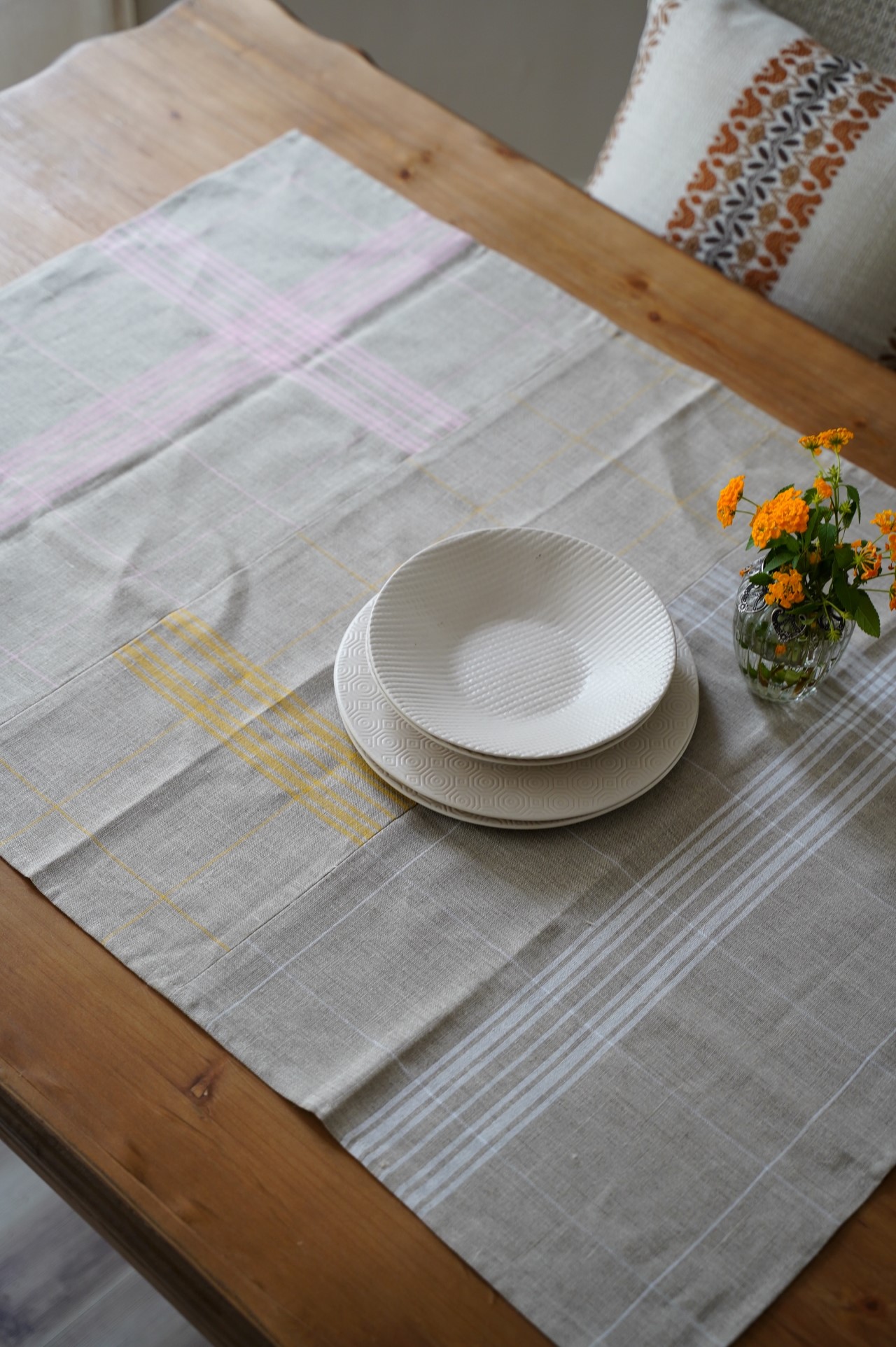 { ENSEMBLE } ∞ 法國拼布亞麻長巾 70x100cm (4色)  