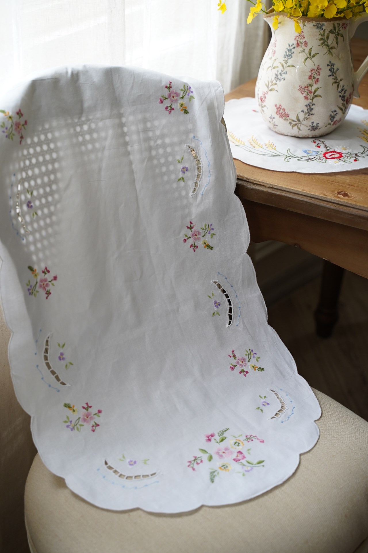 {ROLANDE.D} ∞ 刺繡蕾絲巾-刺繡小花∞45x135cm 