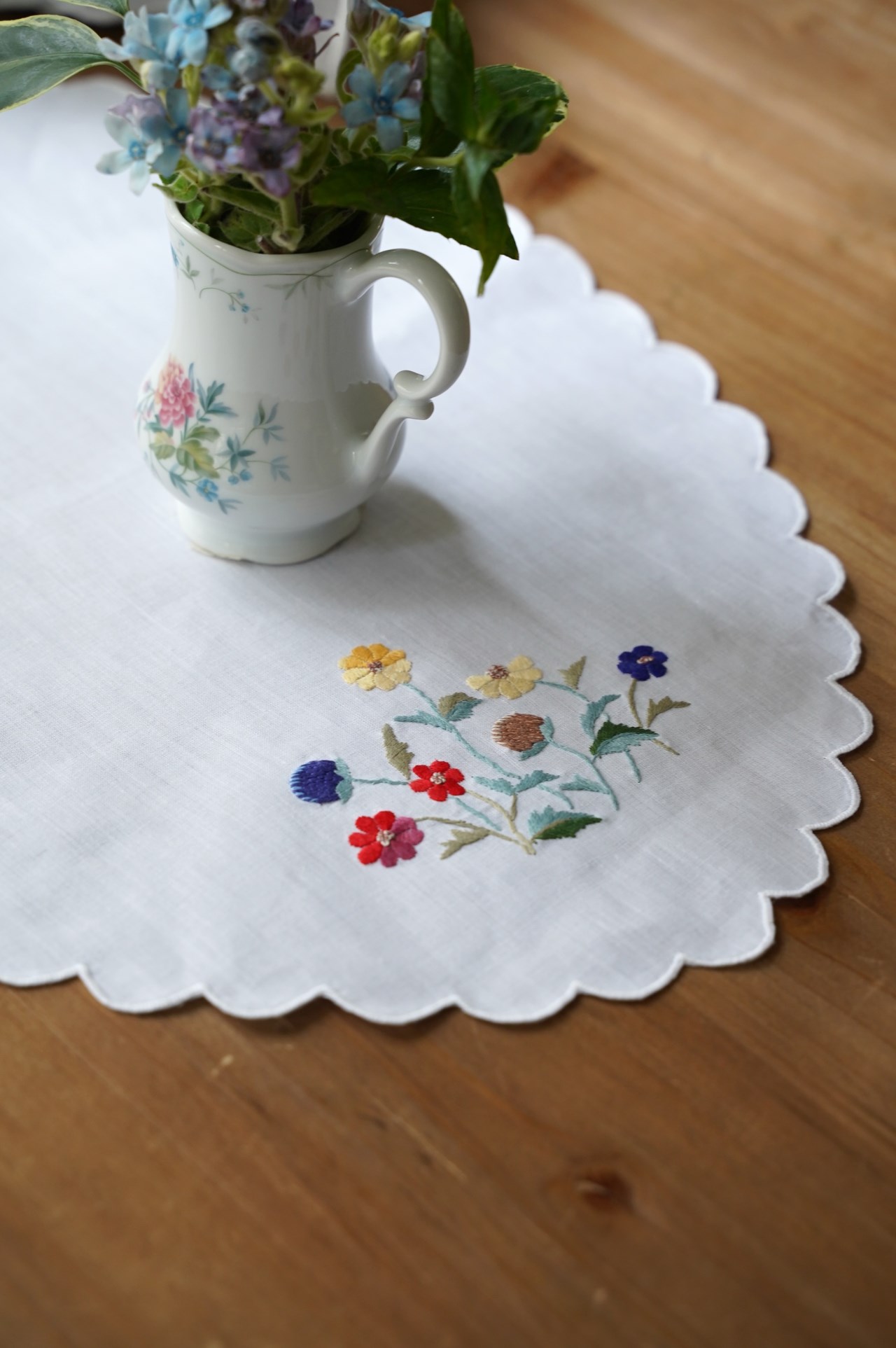 {ROLANDE.D} ∞ 橢圓蕾絲巾-刺繡花朵 ∞35x50cm 