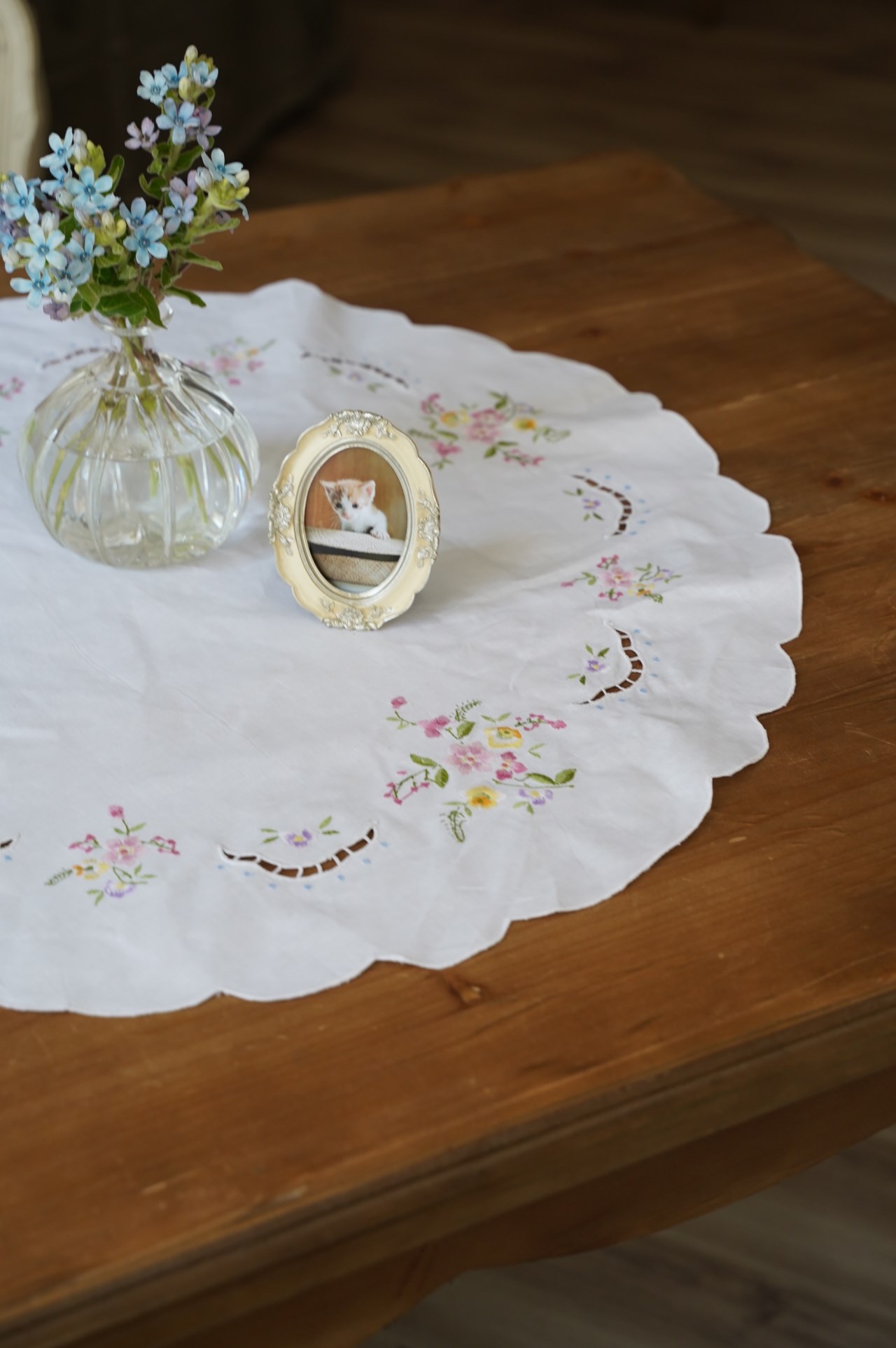 {ROLANDE.D} ∞ 圓形刺繡小花蕾絲巾 75cm