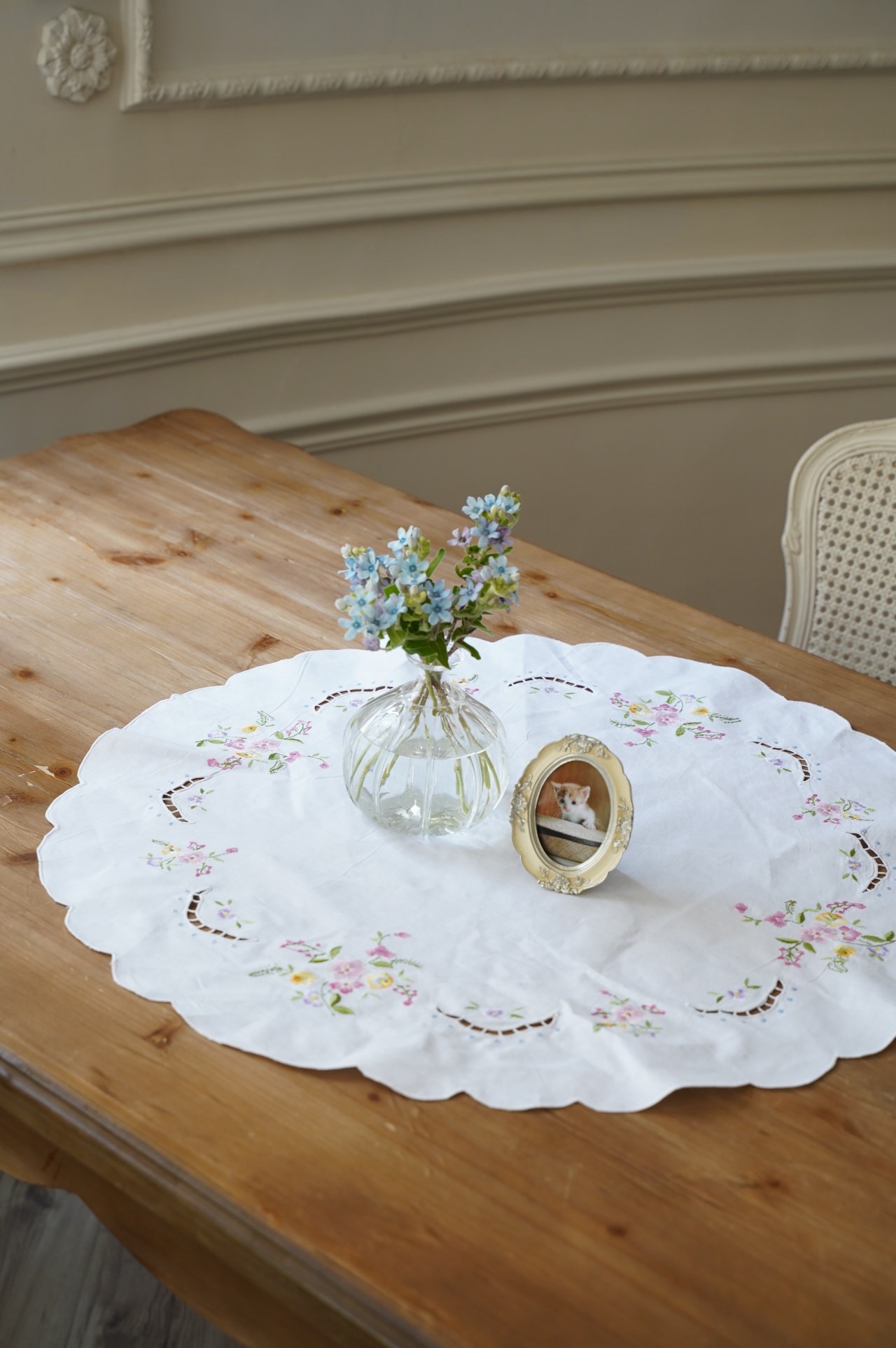 {ROLANDE.D} ∞ 圓形刺繡小花蕾絲巾 75cm