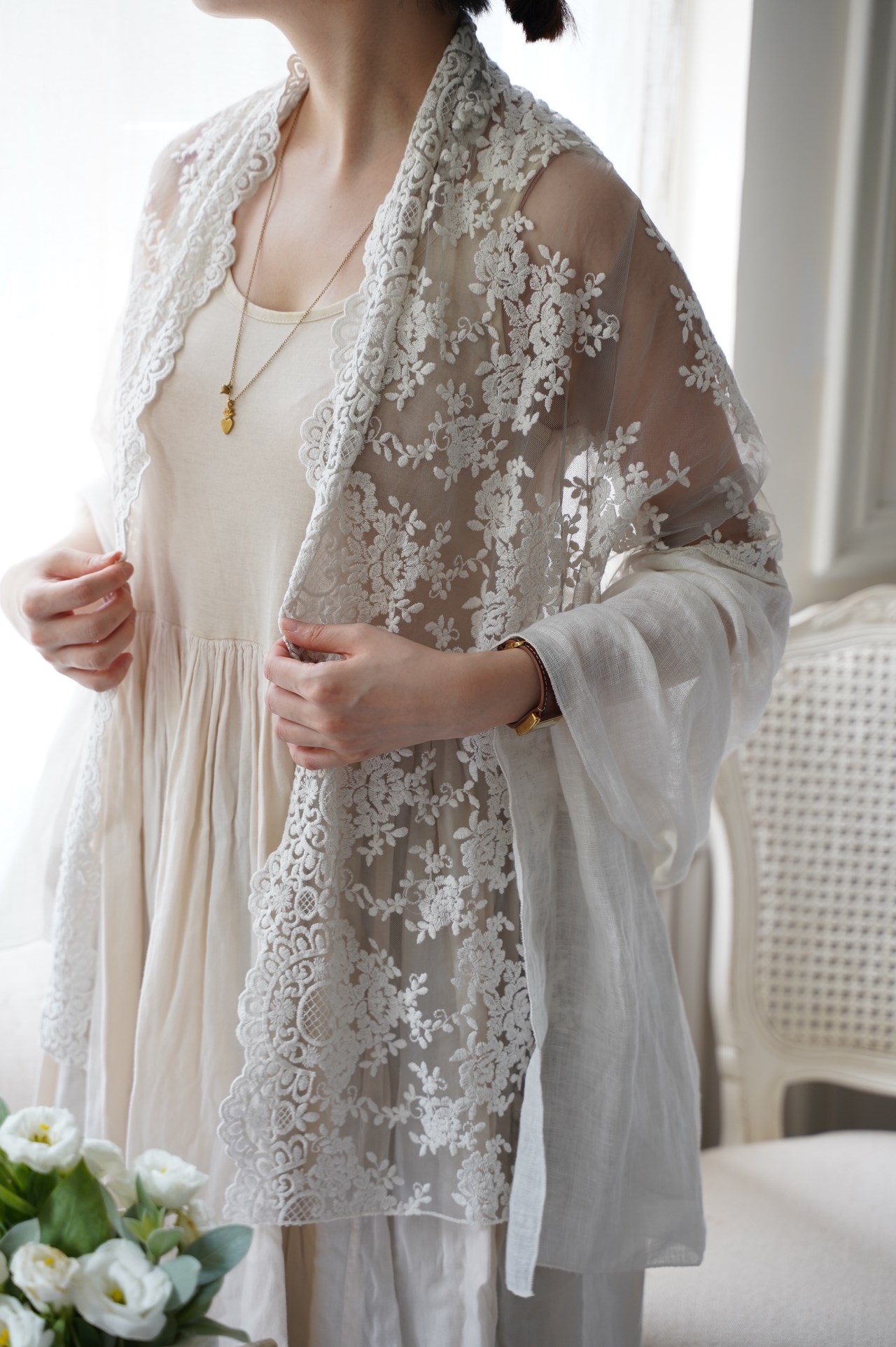 { Chez moi }∞ Provenza 亞麻蕾絲圍巾 (5色) 