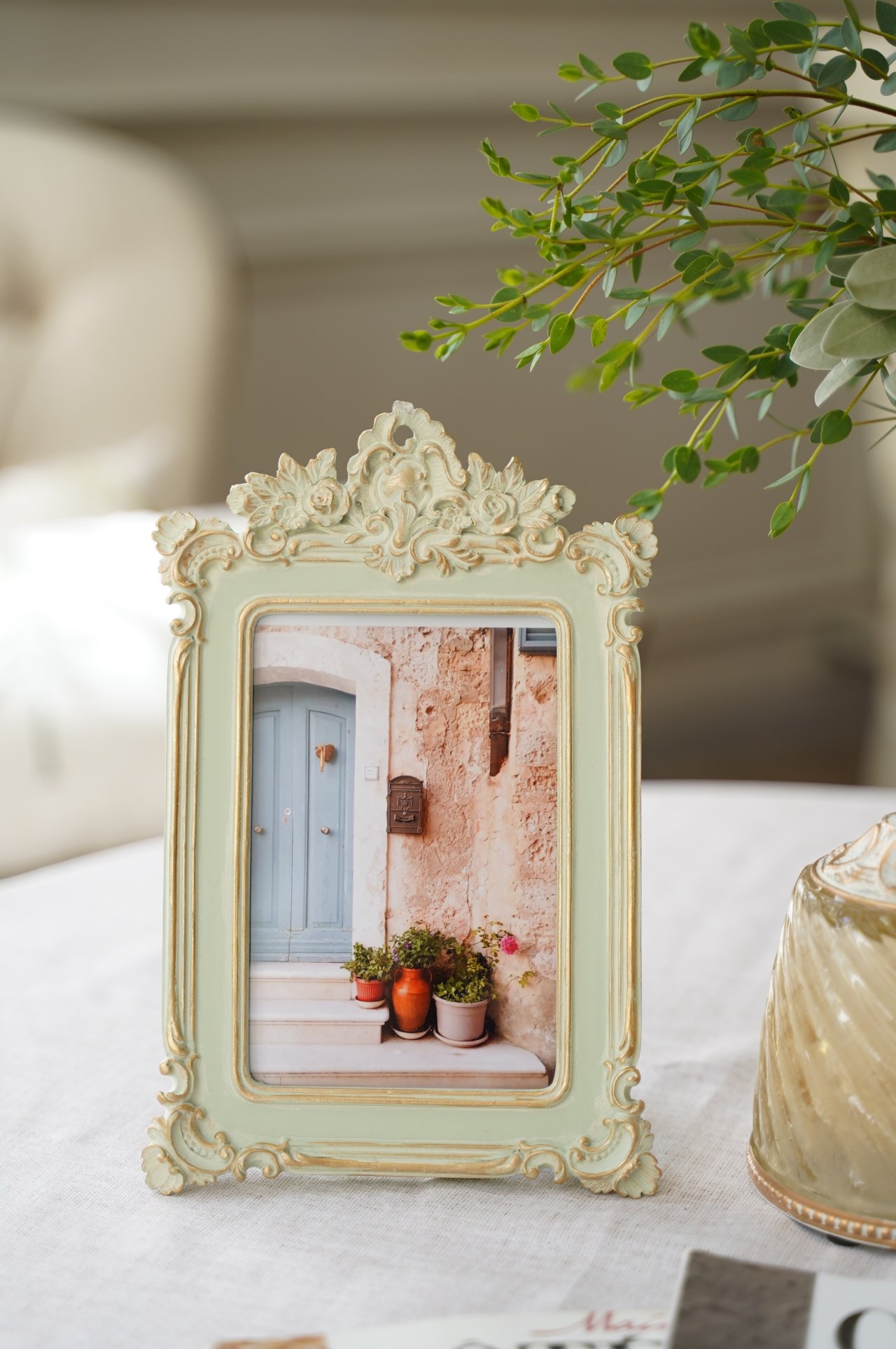 { 荷蘭雜貨 } ∞薄荷綠雕花相框 ∞4X6 相片 