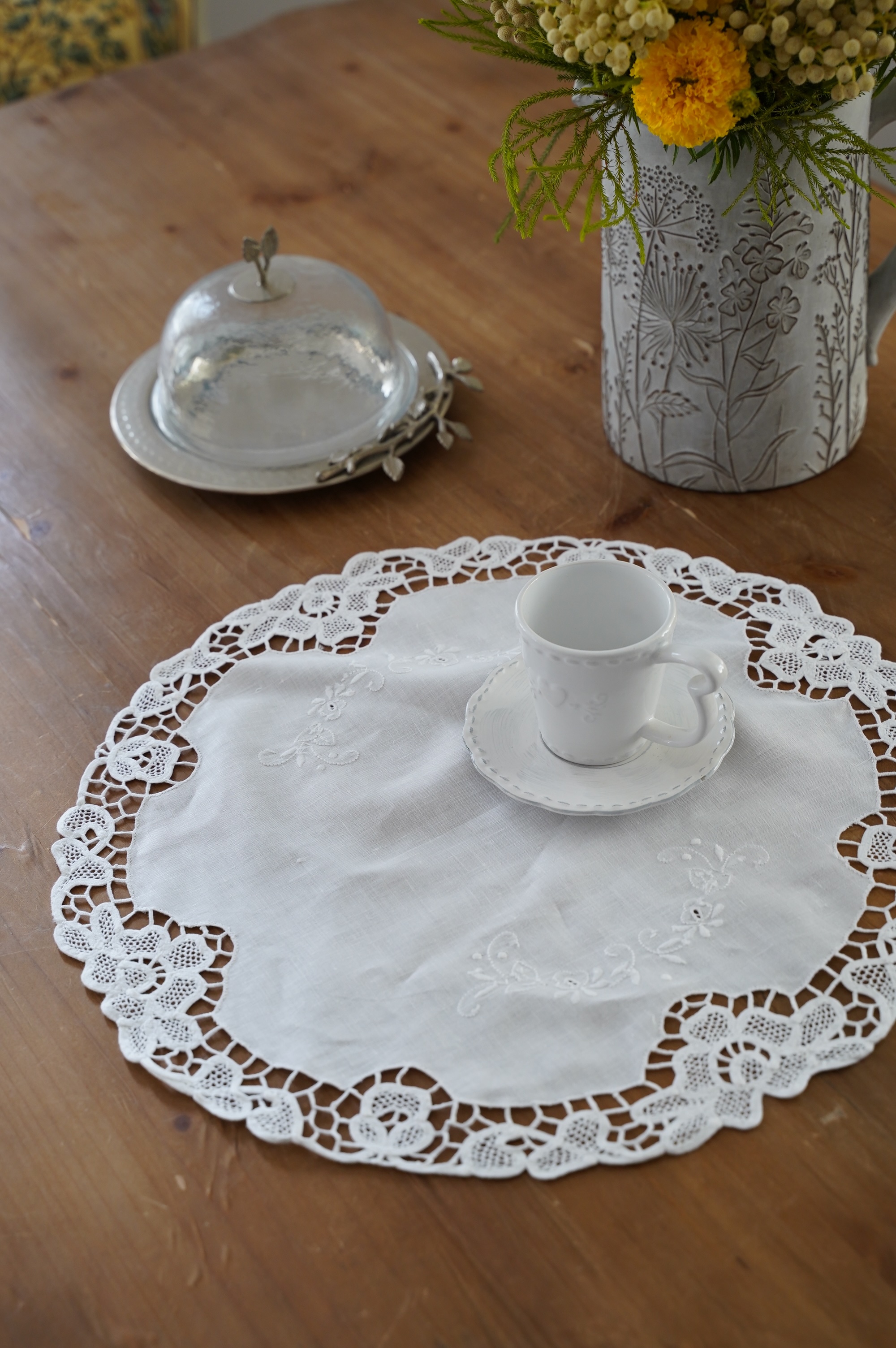 {ROLANDE.D} ∞ 白刺繡蕾絲巾 45cm