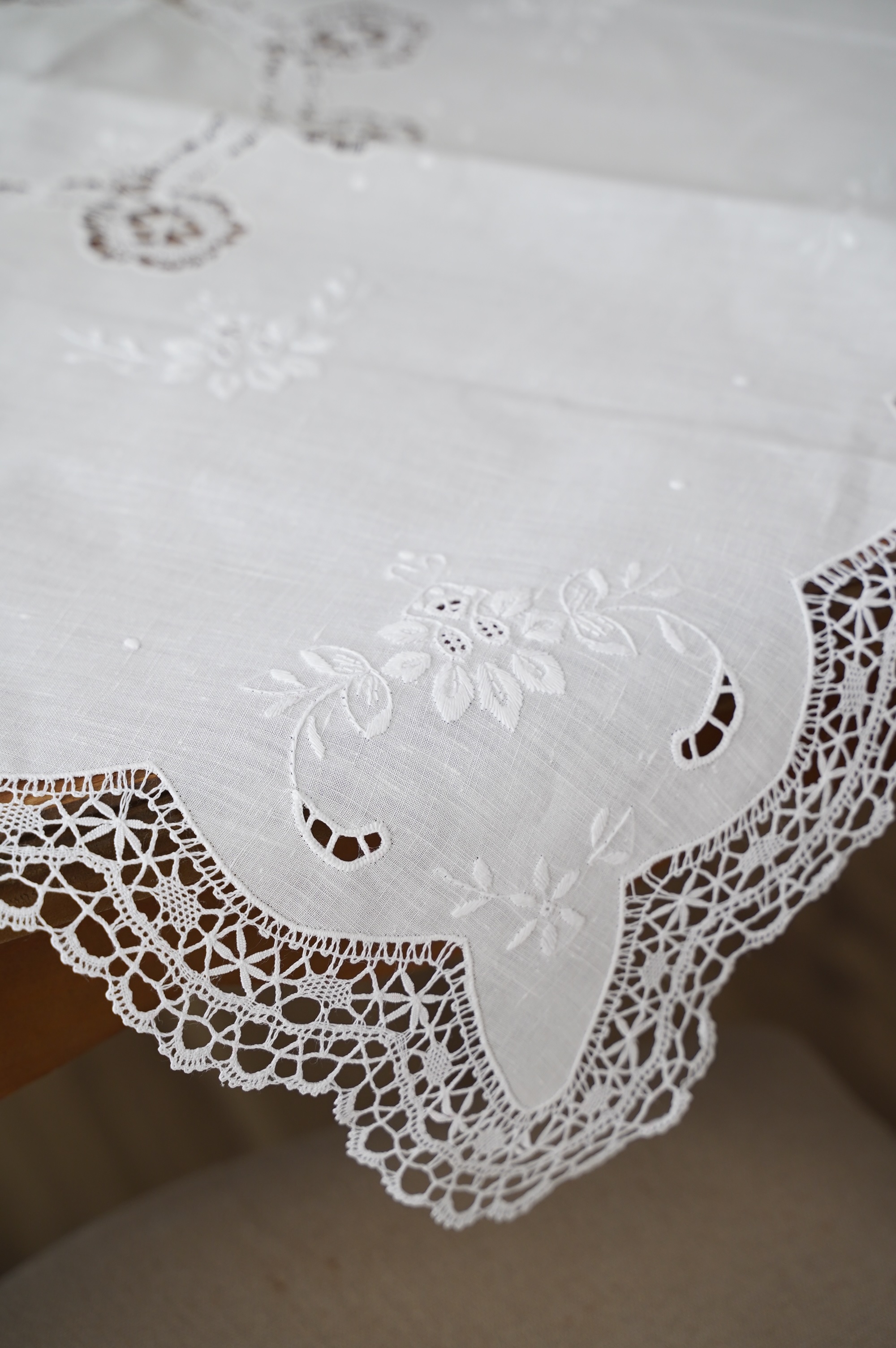 {ROLANDE.D} ∞ 白刺繡蕾絲巾 90x90cm