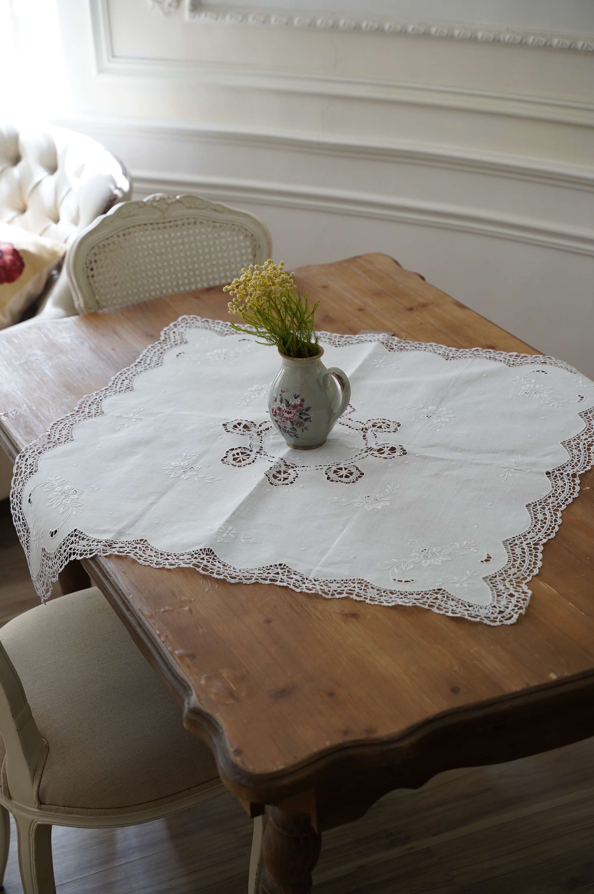 {ROLANDE.D} ∞ 白刺繡蕾絲巾 90x90cm