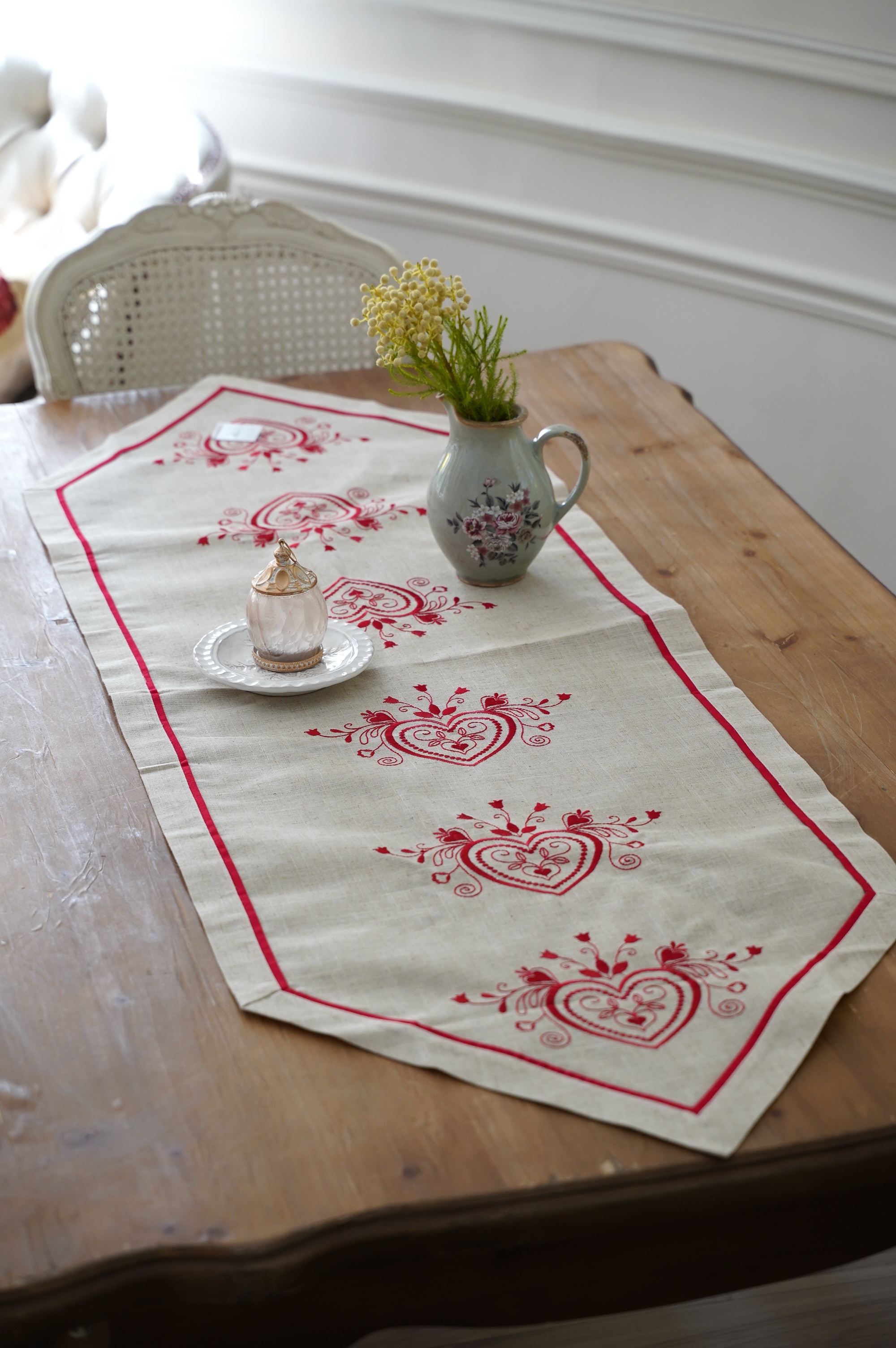 {ROLANDE.D} ∞ 紅愛心刺繡桌旗 50x150cm