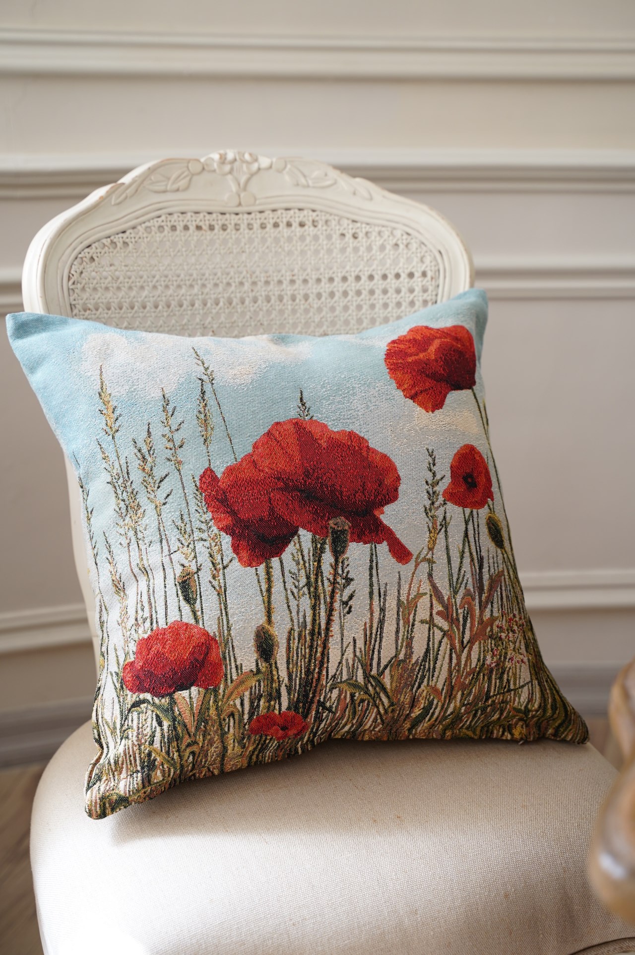 {ROLANDE.D} ∞ 刺繡抱枕套-罌粟花∞ 45x45cm 