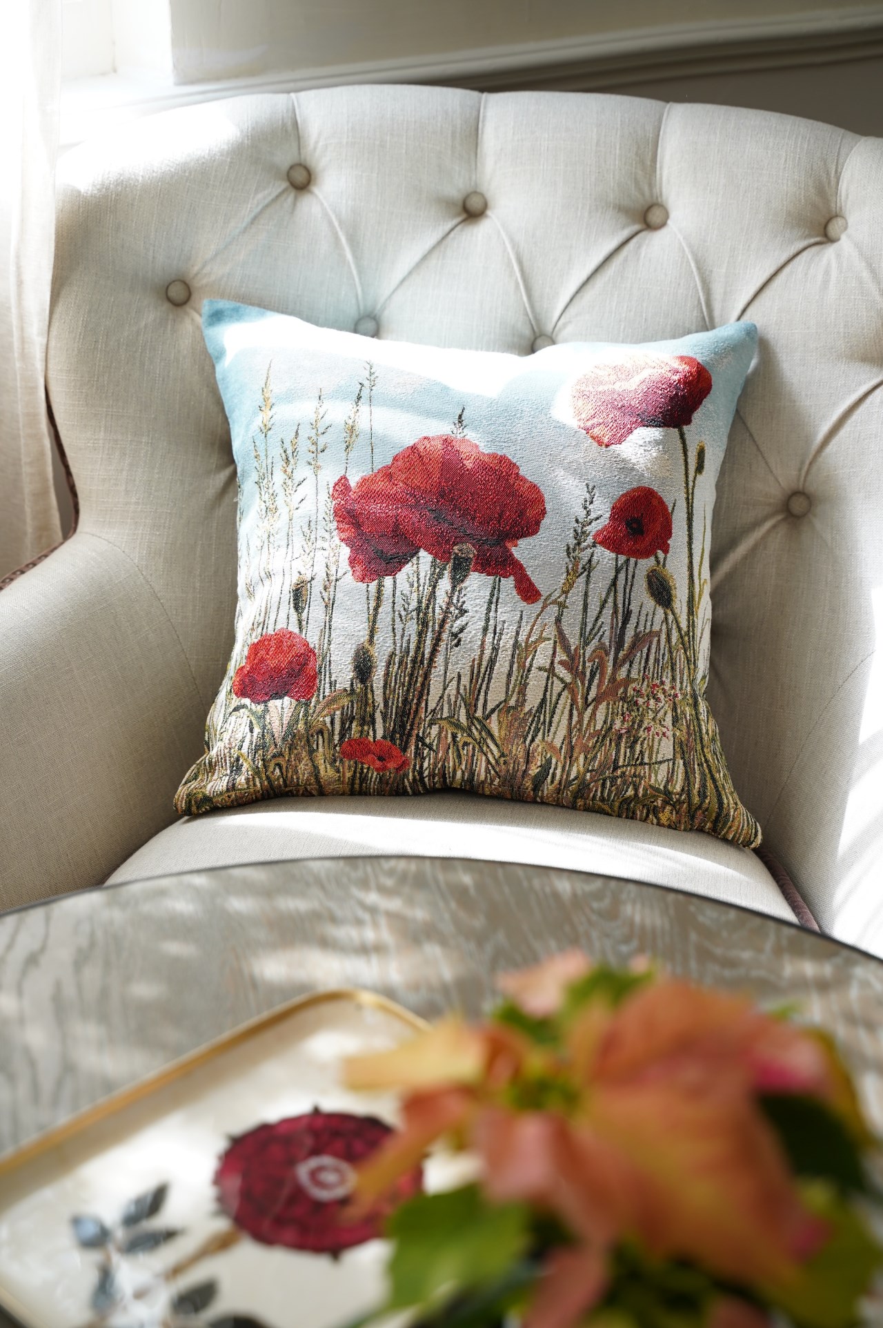 {ROLANDE.D} ∞ 刺繡抱枕套-罌粟花∞ 45x45cm 