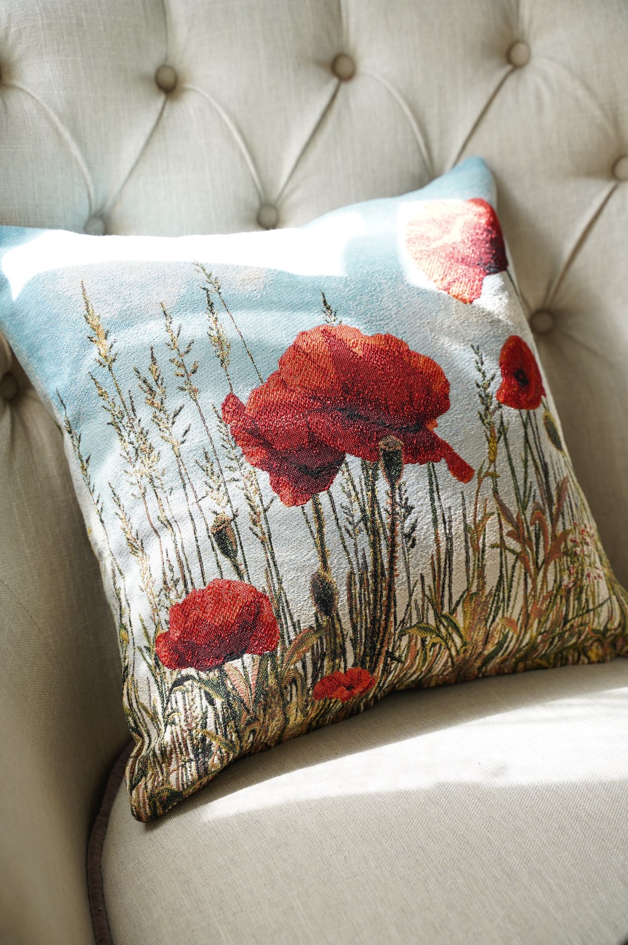 {ROLANDE.D} ∞ 刺繡抱枕套-罌粟花∞ 45x45cm 