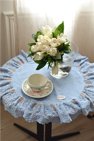 { CHEZ MOI }∞ 圓形亞麻蕾絲桌巾 60cm (6色)