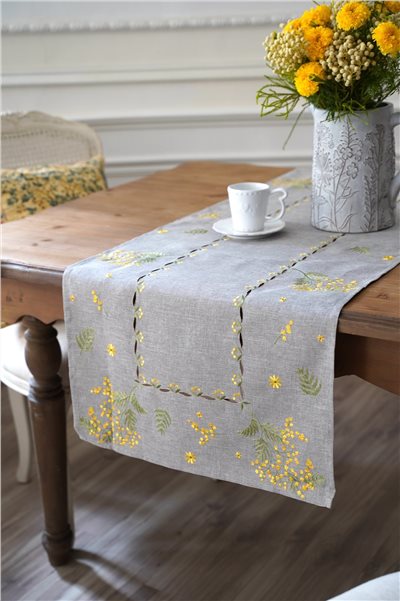 {ROLANDE.D} ∞ Mimosa 刺繡桌旗 50x150cm