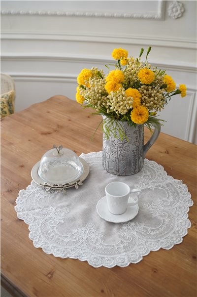 {ROLANDE.D} ∞ 白刺繡蕾絲巾 60cm